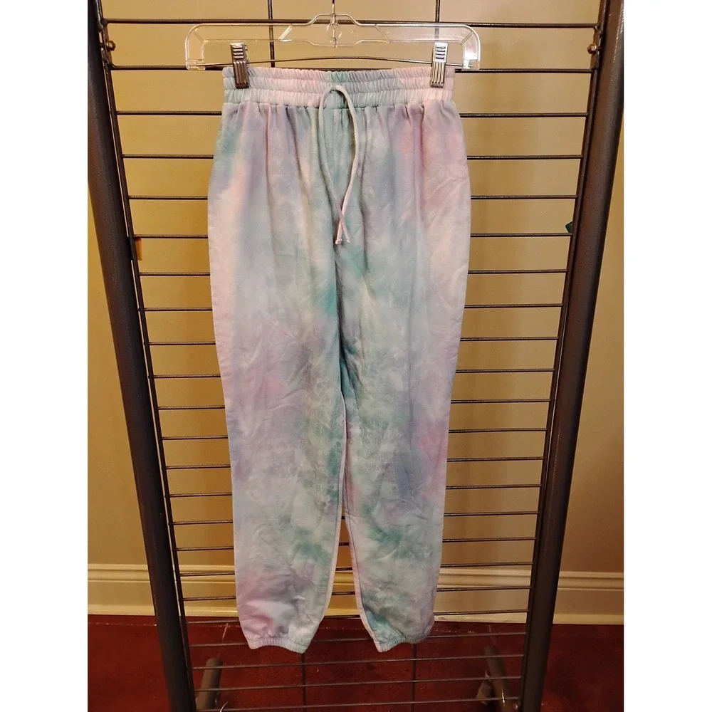 Ally B Girls Pastel Tie Dye Sweatpants Joggers Pink Blue Green Size L 14